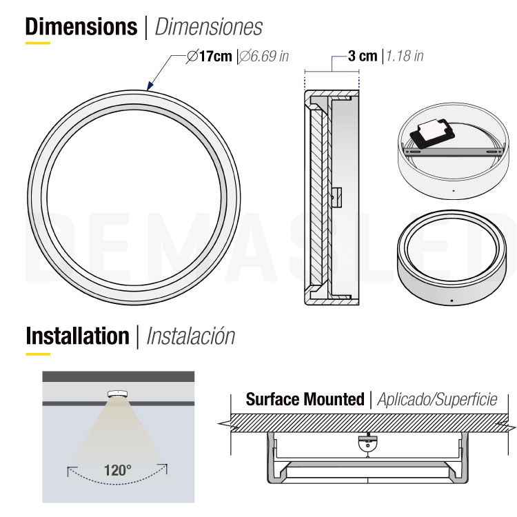 Plafón LED redondo blanco de 17cm 12W 900lm blanco Neutro, aplicar