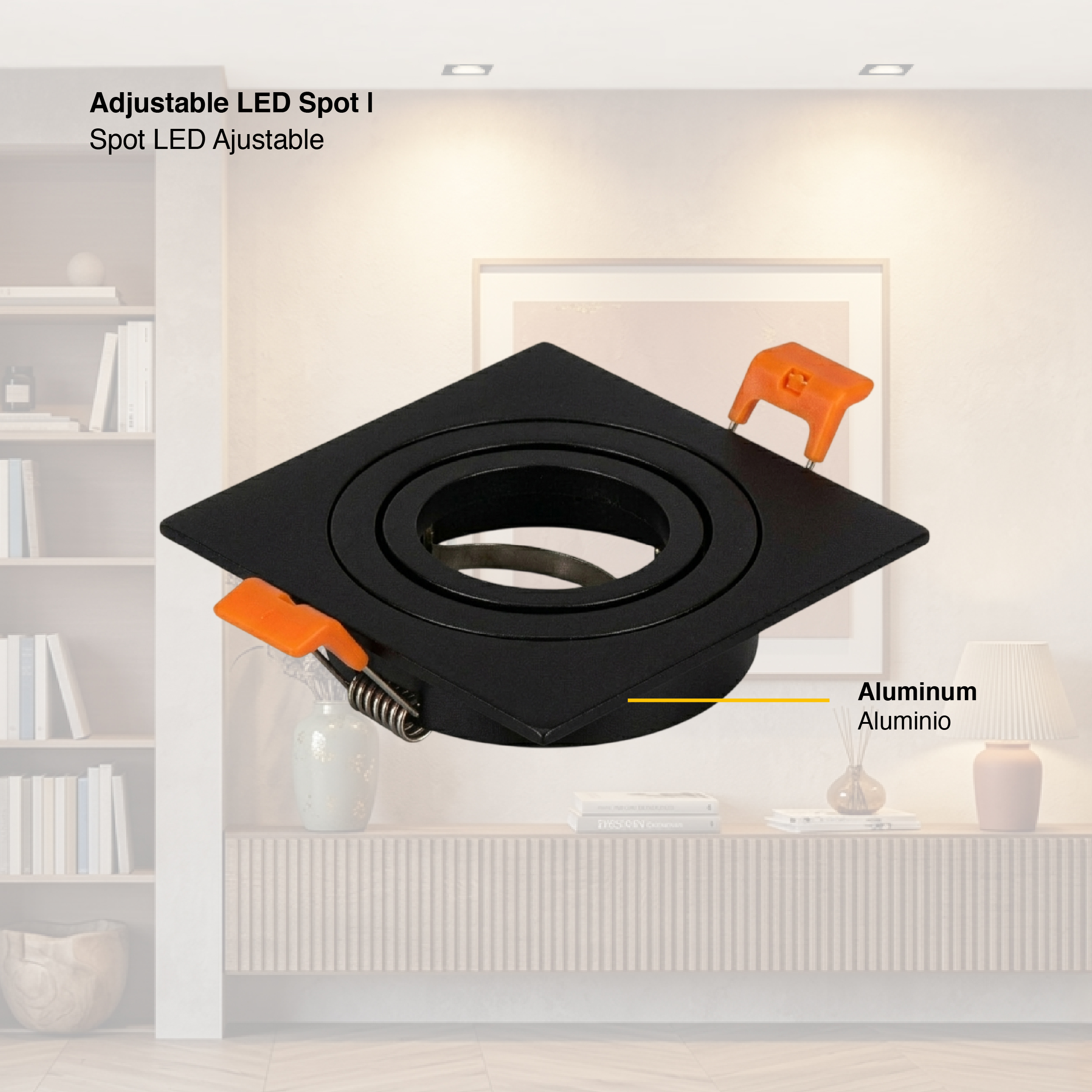 Spot Cuadrado Negro Ajustable sin soporte para lámpara GU10 91x91mm