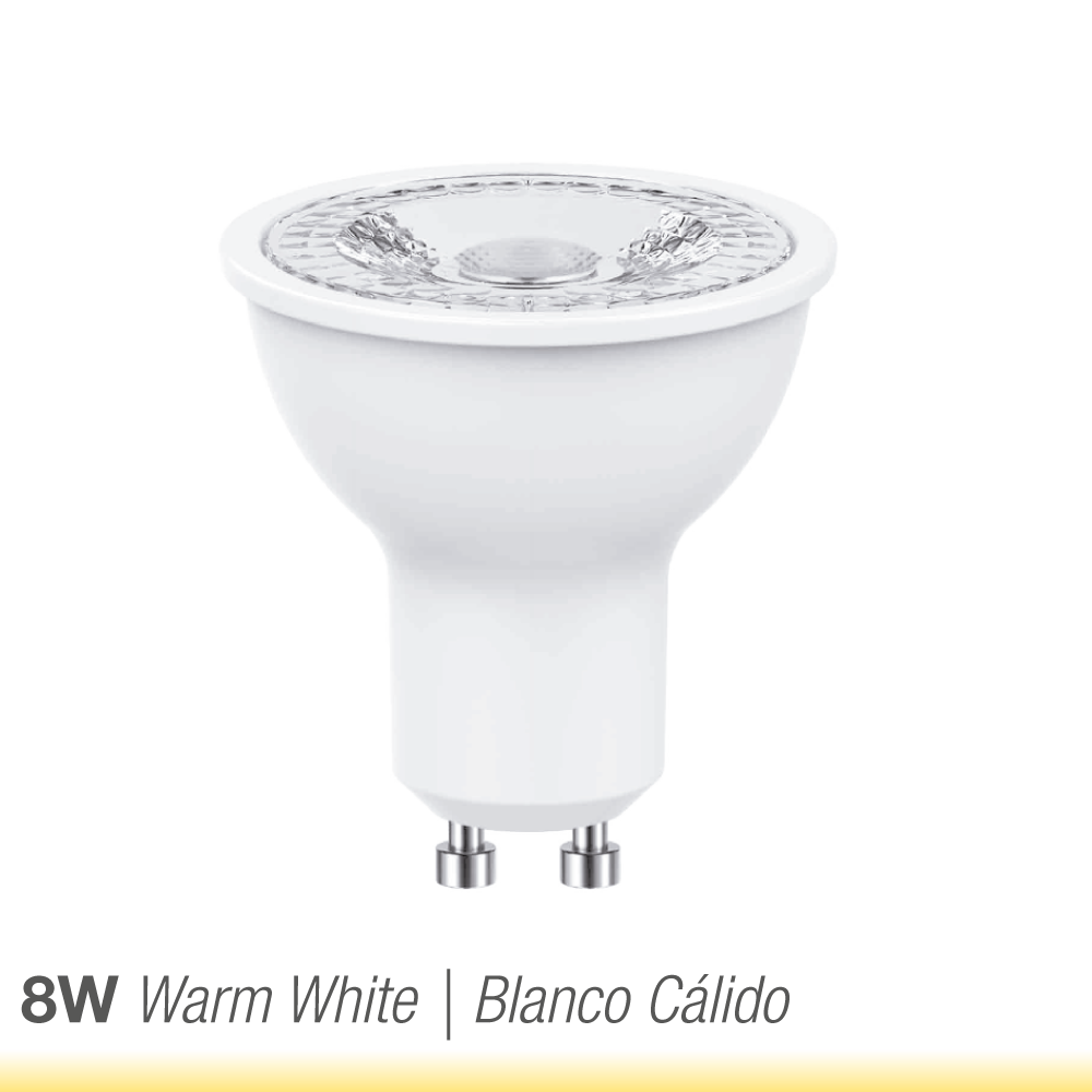 Bombilla LED, 8W, 800lm, GU10, 38°, Blanco Cálido, 3000K, 220V 