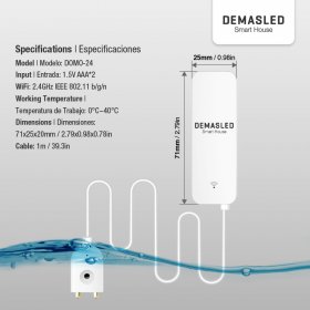 Sensor de agua Inteligente Smart House, 2.4GHz, Smart Life App