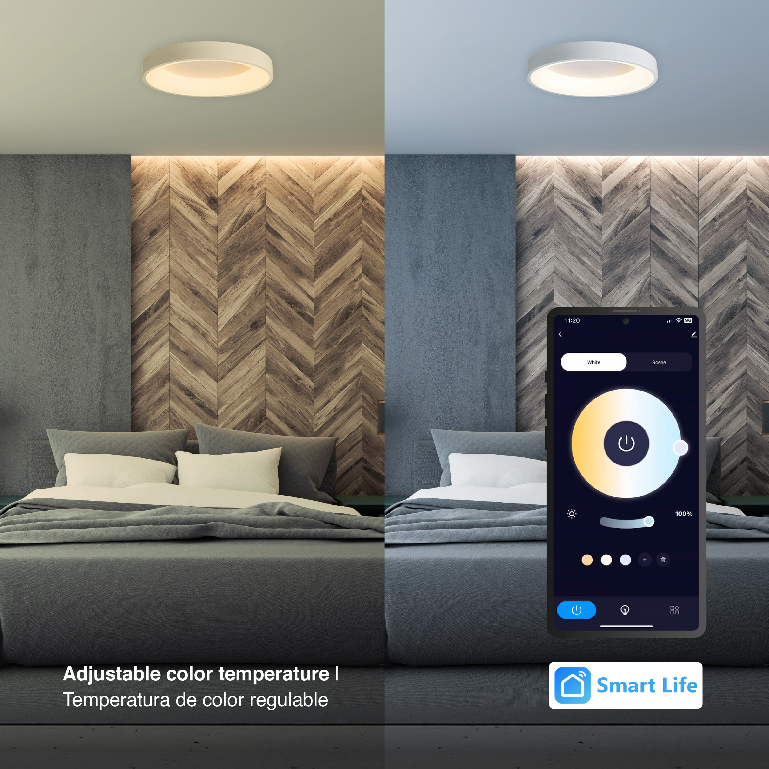 Panel LED Smart Redondo Blanco Ø38,2x9cm 32W 140mA CCT, de Aplicar