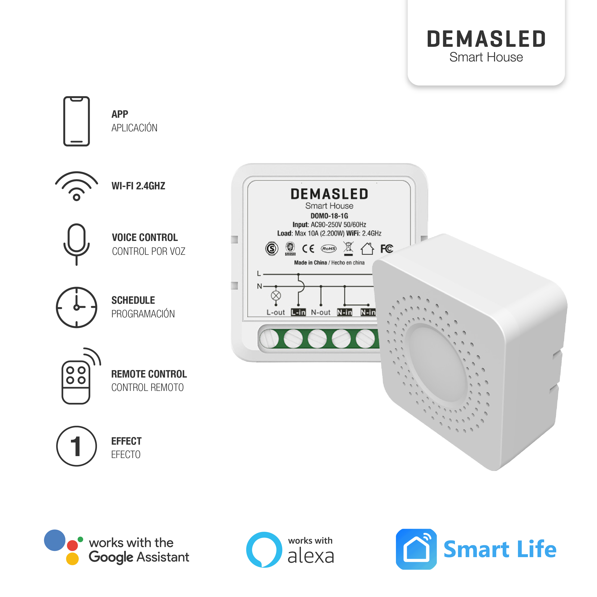 Mini Smart Switch WiFi+RF 1 Canal 50-60Hz 10A max 2.4GHz