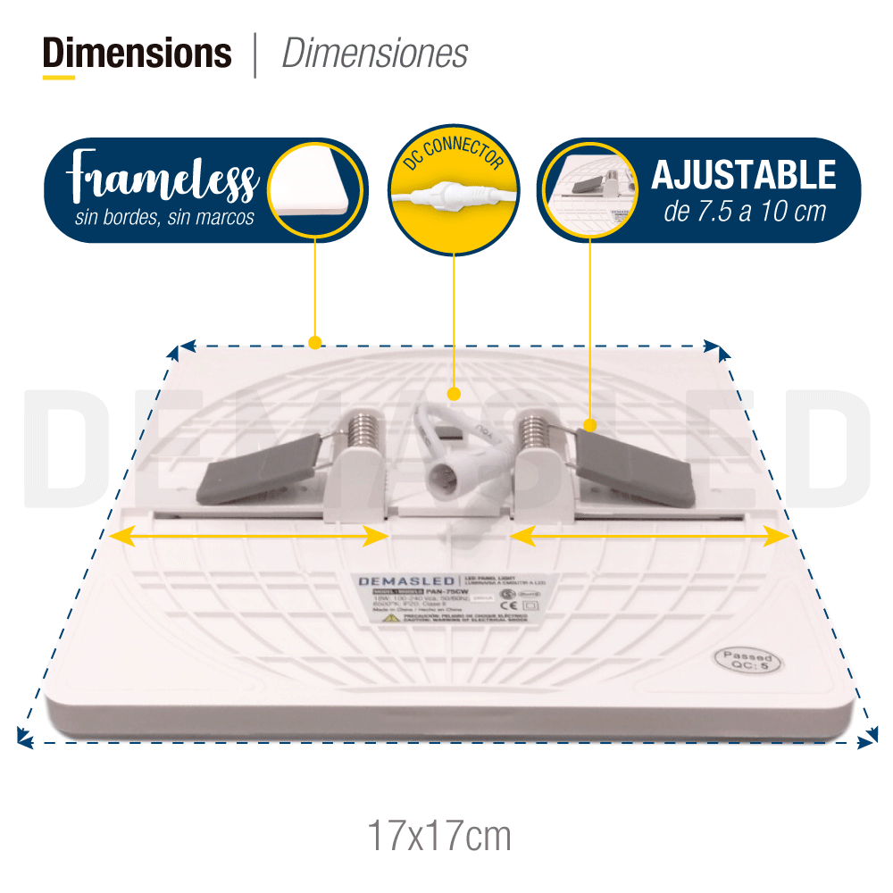 Panel LED cuadrado AJUSTABLE de 17x17cm 18W 1620lm Frío, Empotrar