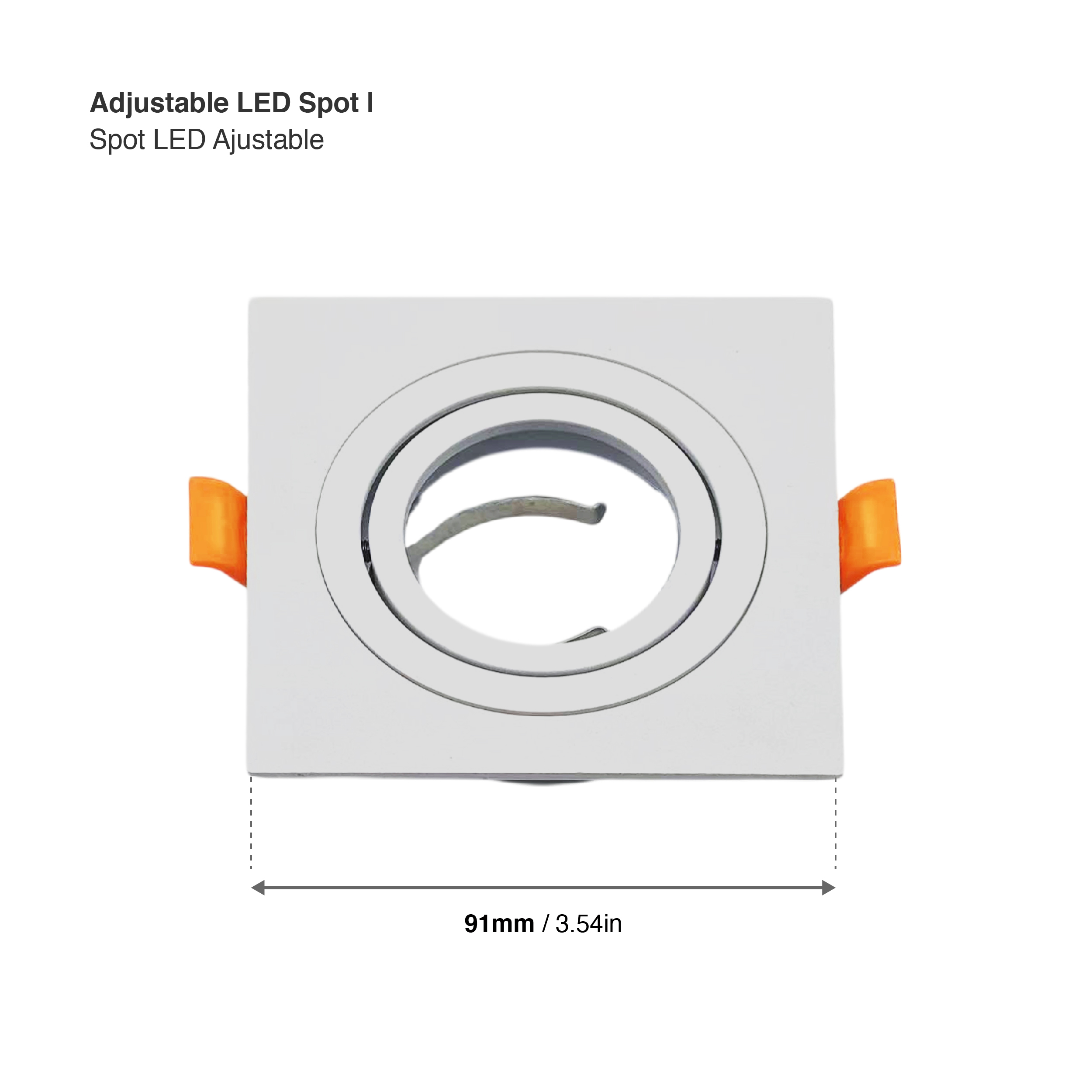 Spot Cuadrado Blanco Ajustable sin soporte para lámpara GU10 91x91mm
