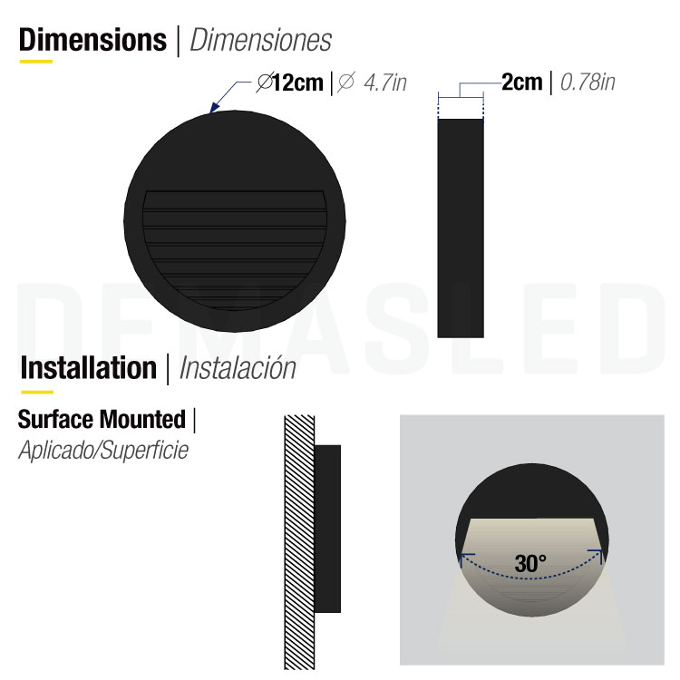Aplique LED Exterior de Pared Redondo 12cm 6W IP65 Blanco Neutro 220V Negro