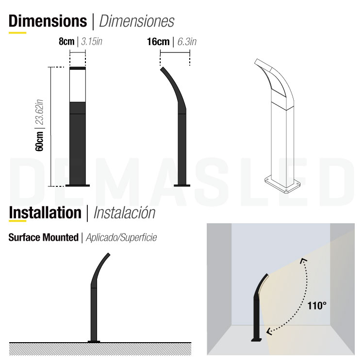 Baliza Exterior FLOOR CURVED LED 12W Neutro 1000lm 220-240V IP44