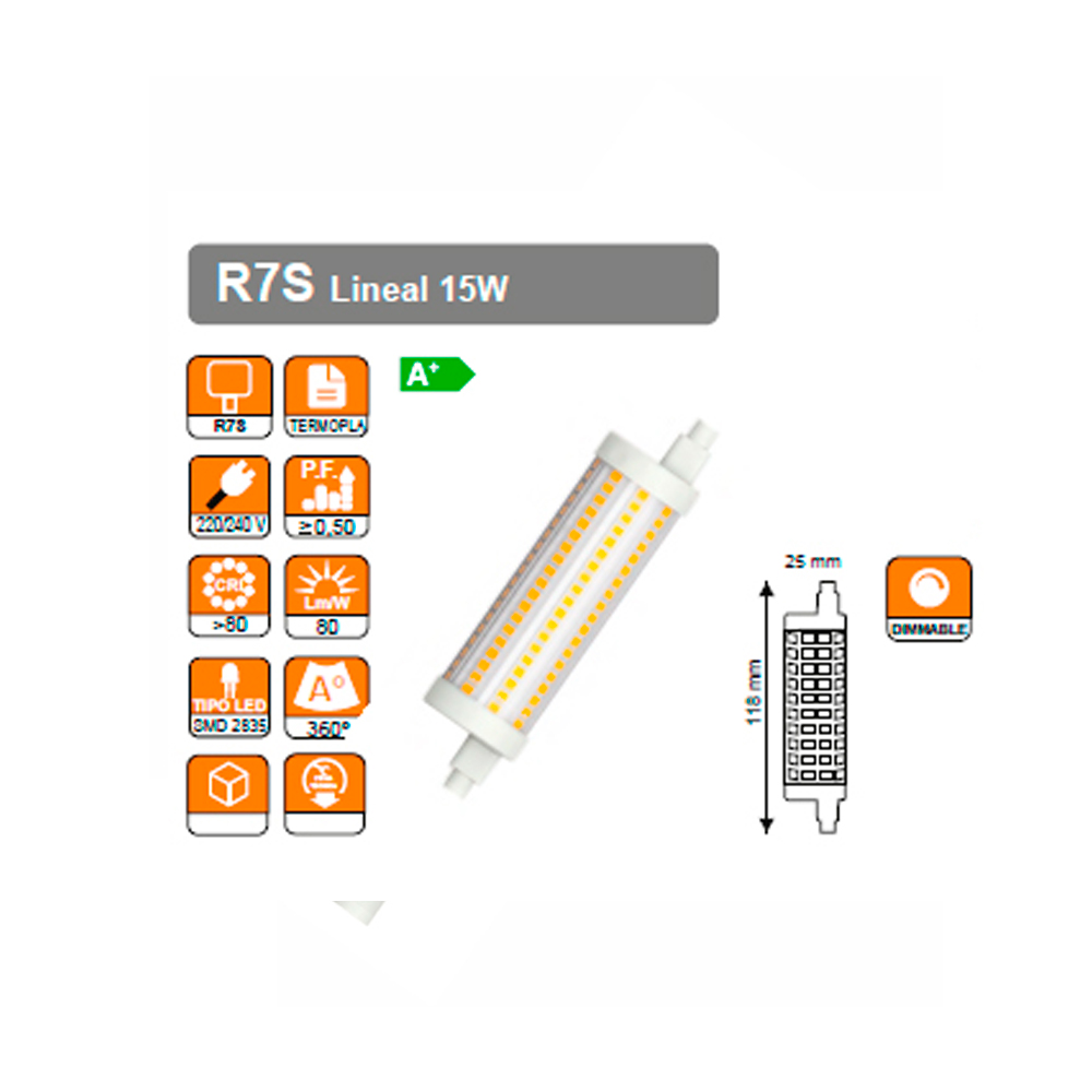 Bombilla Lineal R7s 118mm blanco súper cálido 10W