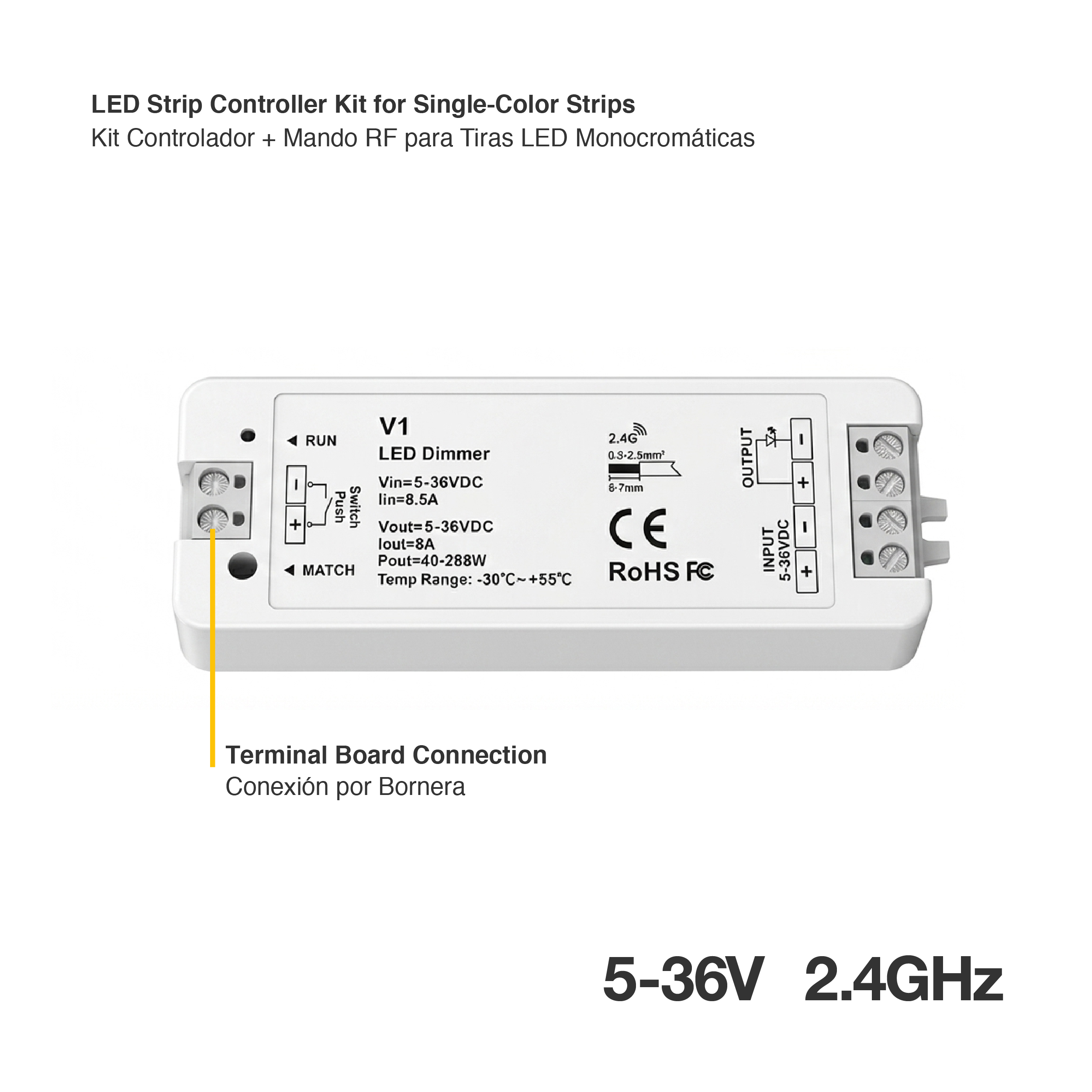 Kit Controlador + Mando RF para Tiras LED Monocromáticas