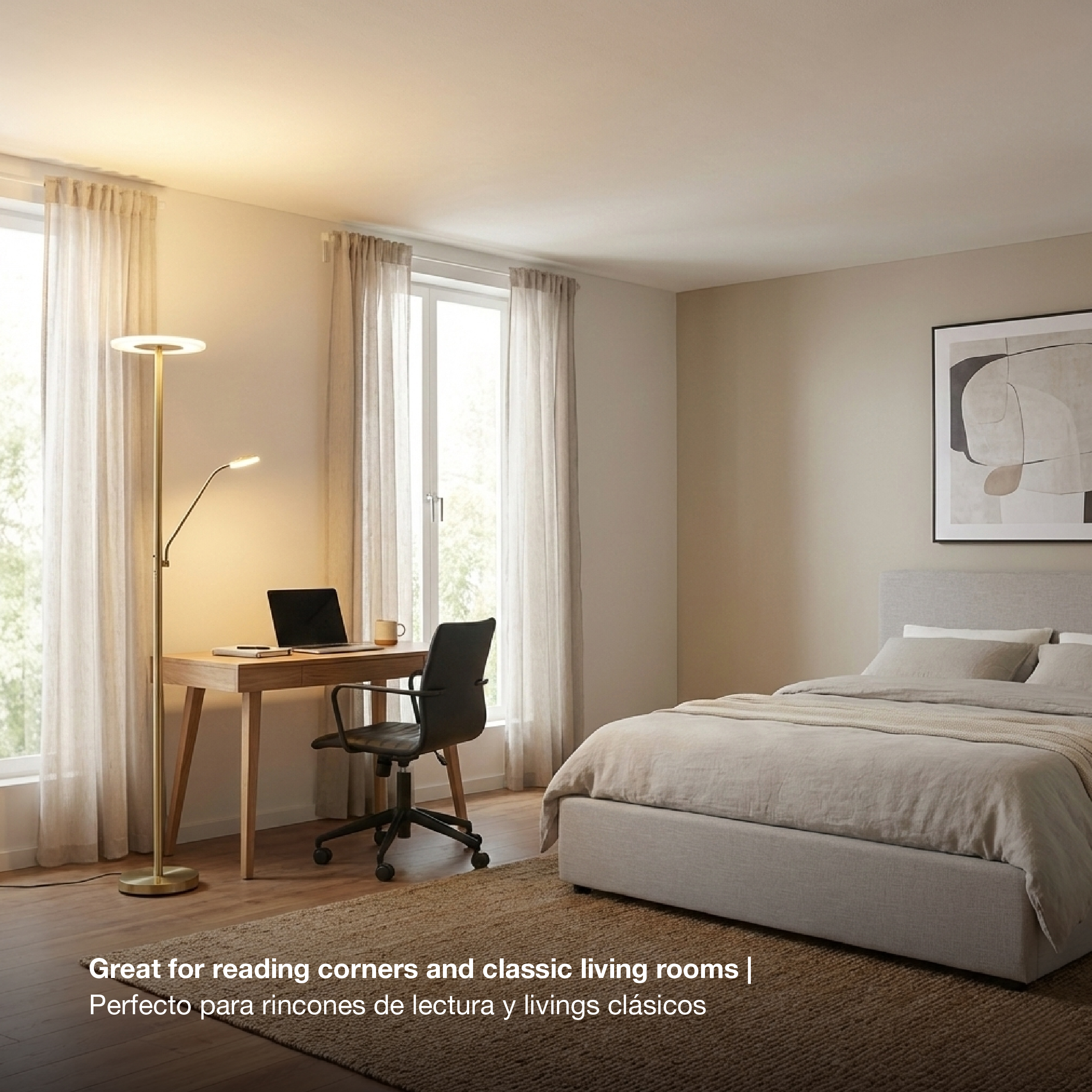 Lámpara de Pie LED con Luz de Lectura Dimerizable Bronce Ø300x16mm 28W CCT 1800mm