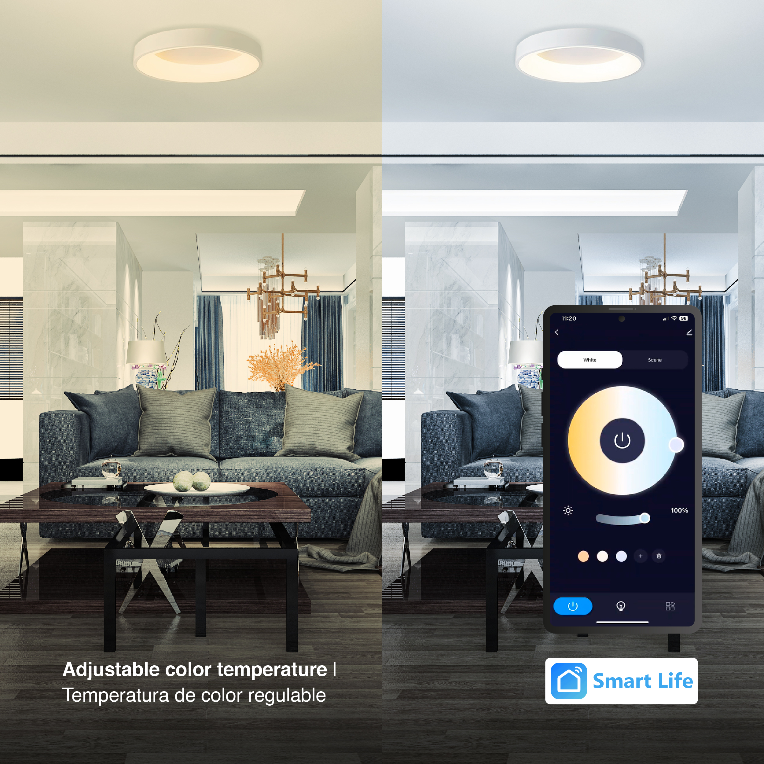 Plafón LED Redondo Blanco Ø48x9cm 48W 210mA CCT, de Aplicar