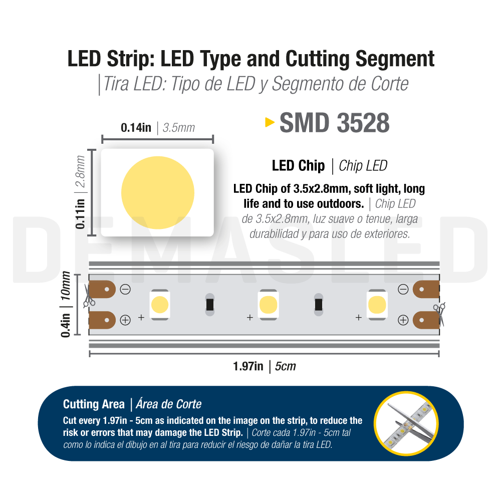 Tira LED SMD3528 IP68 12V 4.5W/m Blanco Frío 480lm/m 60 LEDs/m 5m
