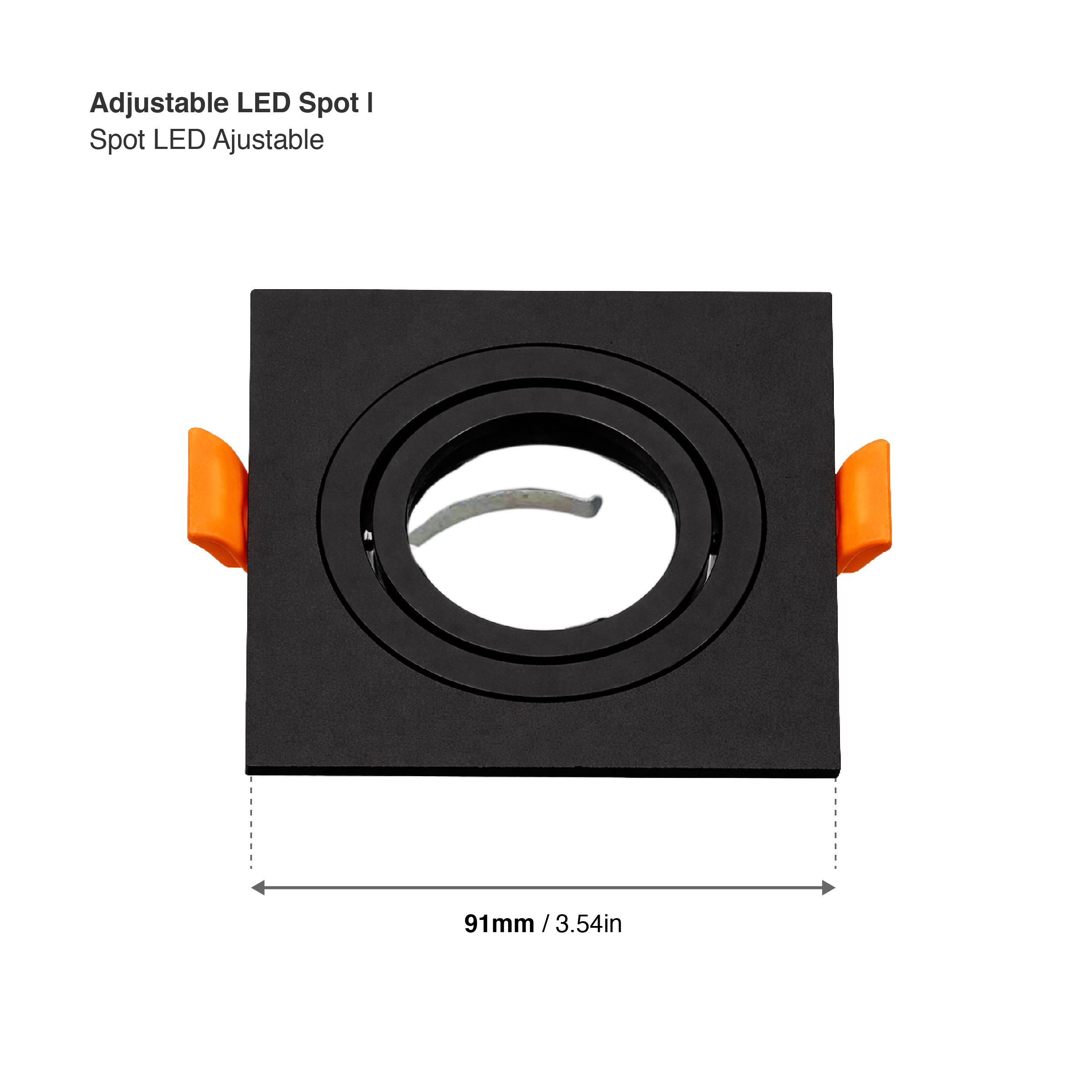 Spot Cuadrado Negro Ajustable sin soporte para lámpara GU10 91x91mm