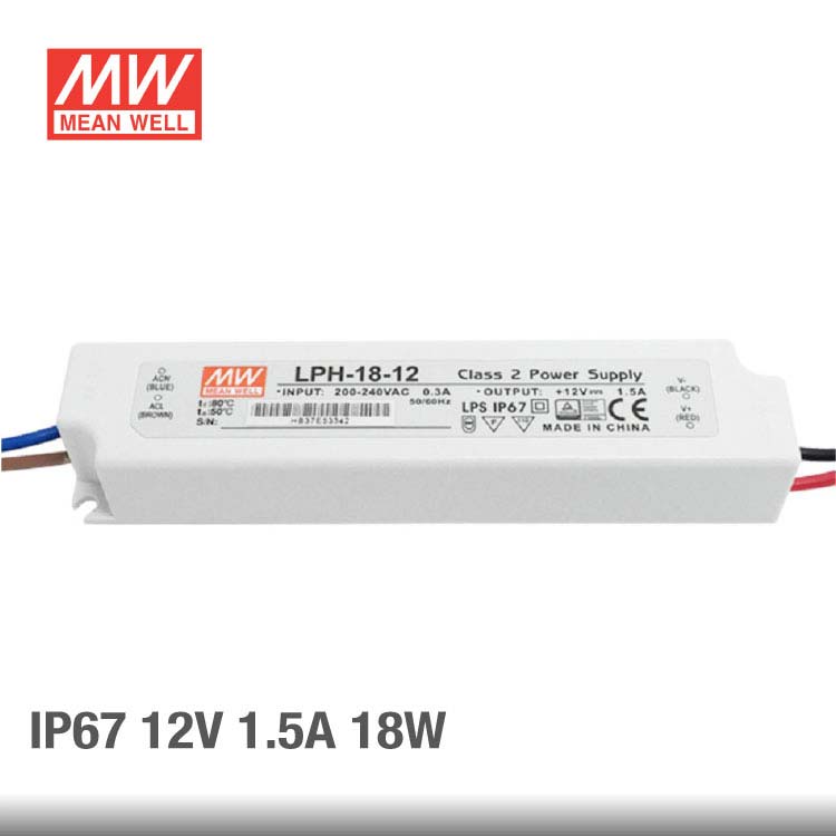 Fuente Switching MEANWELL 12V 1.5A 18W, 180-264VAC  Exterior IP67