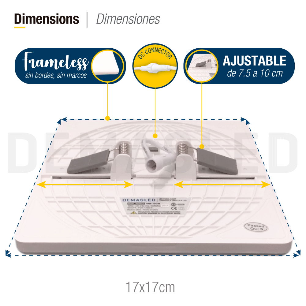 Panel LED cuadrado AJUSTABLE 17x17cm 18W 1620lm Cálido, Empotrar