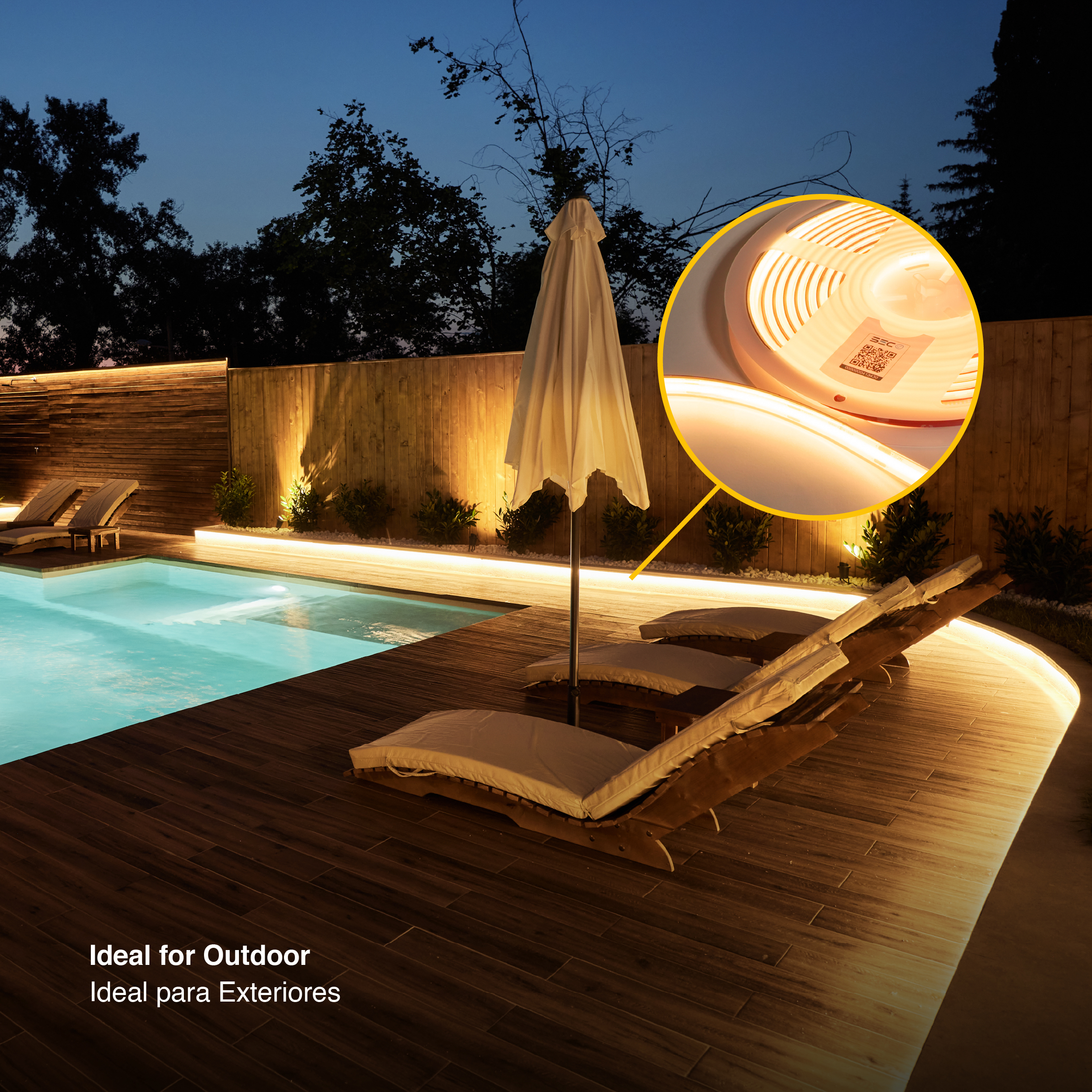 Tira LED COB 12V 11W/m Blanco Cálido 3000°K 959lm/m 10mm IP68, 5m
