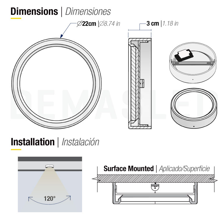 Plafón LED redondo blanco de 22.2cm, 18W 1440lm Neutro, de aplicar