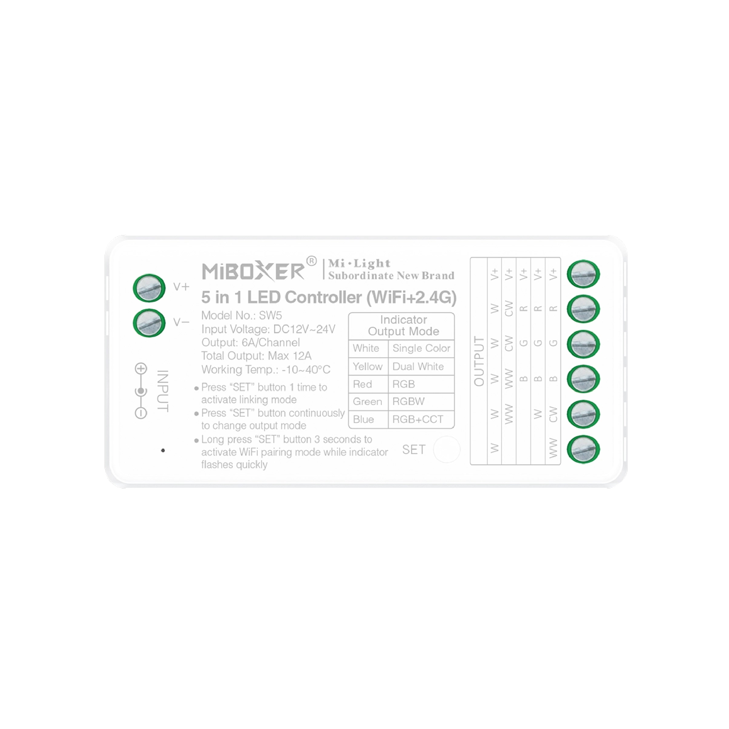 Controlador LED 5 en 1 WiFi 2.4GHz 12A máx. IP20