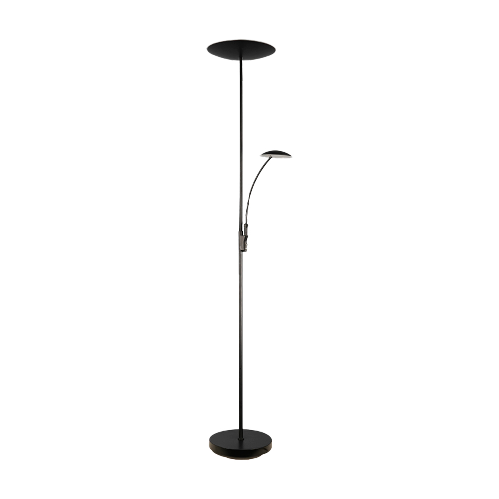 Lámpara de Pie LED con Luz de Lectura Dimerizable Negro Ø290x30mm 25W Blanco Cálido 3000K 1800mm