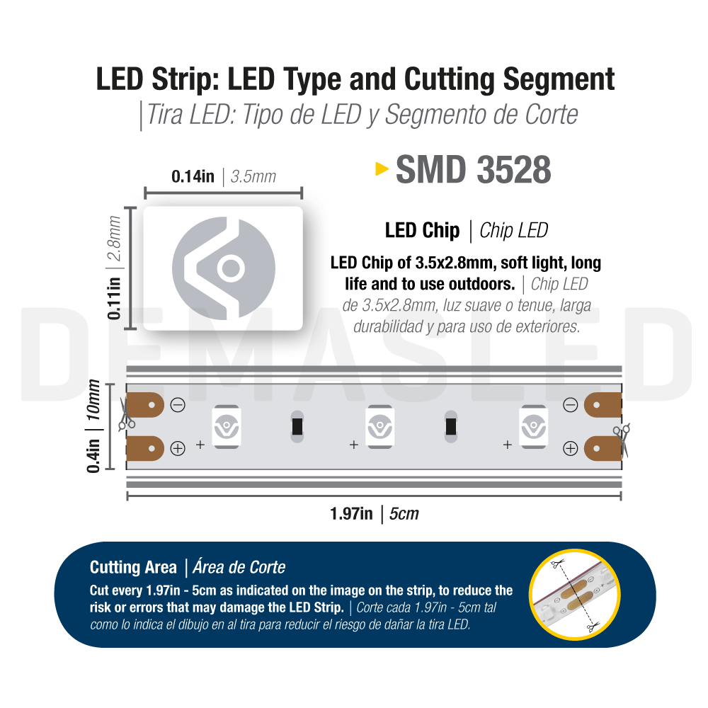 Tira LED SMD3528 IP68, 12V 4.5W/m, Amarillo 100lm/m, 60LEDs/m, 5m