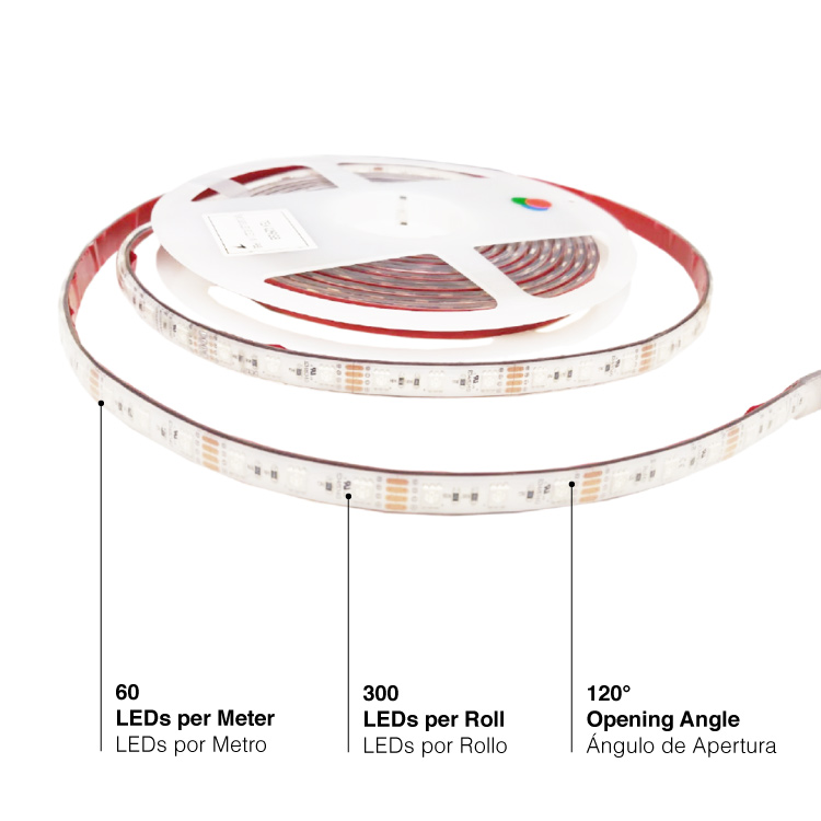 Tira LED SMD5050, IP68, 24V, 12W/m, RGB, 500 lm/m, 60 LED/m, 5m