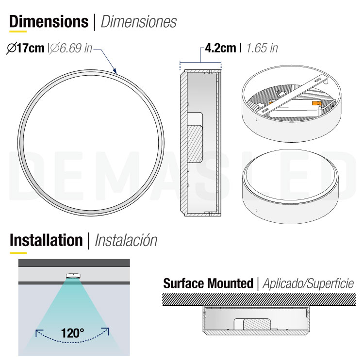 Plafón LED redondo FRAMELESS de 17cm, 22W 1870lm Frío, de aplicar