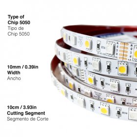 Tira LED RGB +3000°K SMD5050  12V 12W/m 600lm/m 60 LEDs/m 5m