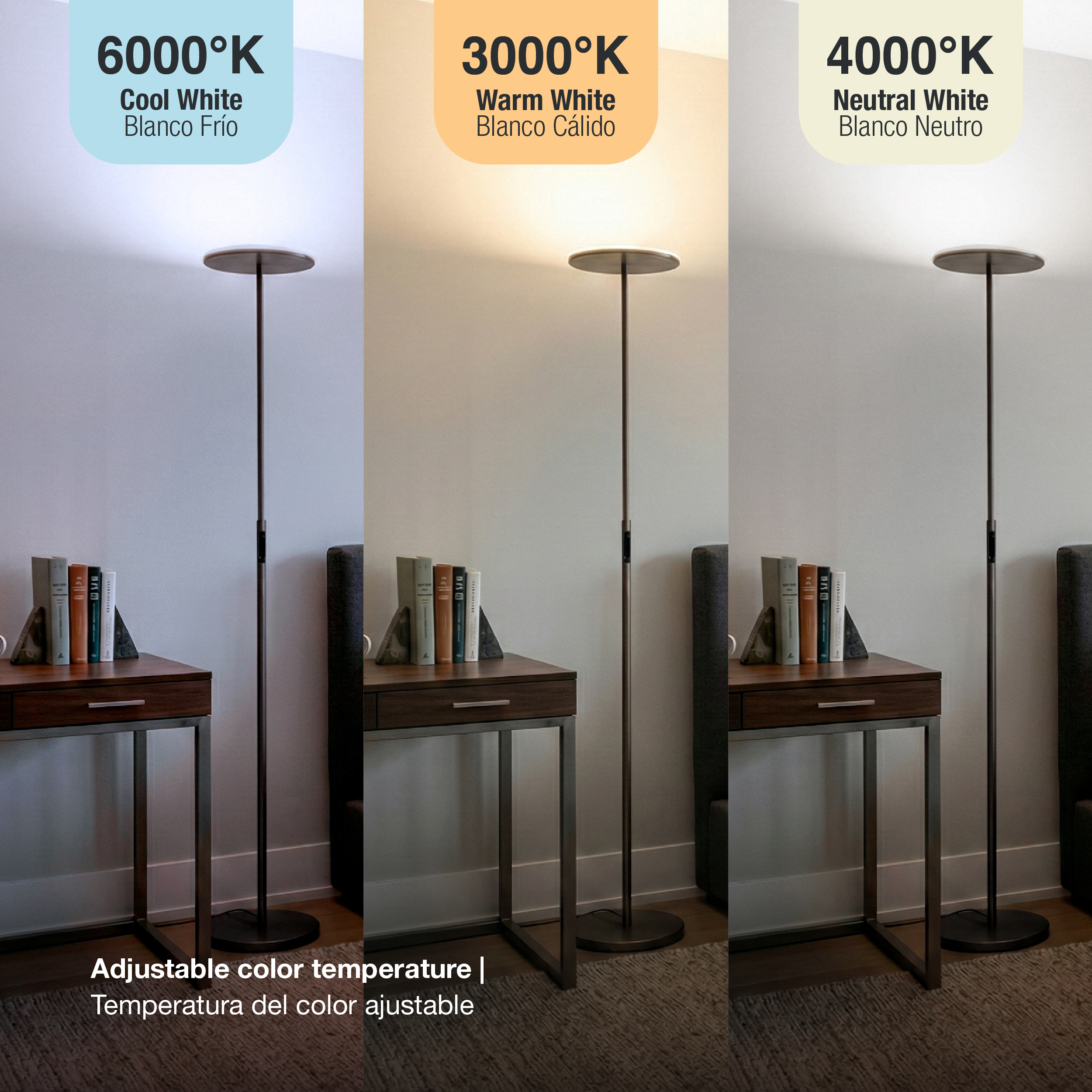 Lámpara de Pie LED Dimerizable Negro Ø300x10mm 30W CCT 1800mm