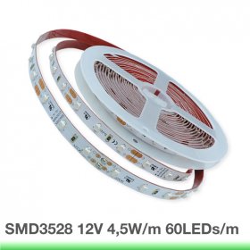 Tira LED SMD3528, 12V 4.5W/m, Verde 550nm, 300 lm/m 60 LEDs/m, 5m