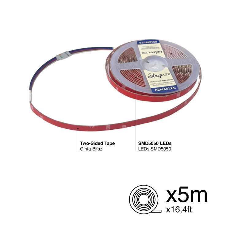 Tira LED RGB +2500°K SMD5050 24V 17W/m 1400lm/m  96LEDs/m 5m