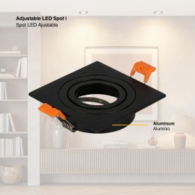 Spot Cuadrado Negro Ajustable sin soporte para lámpara GU10 91x91mm