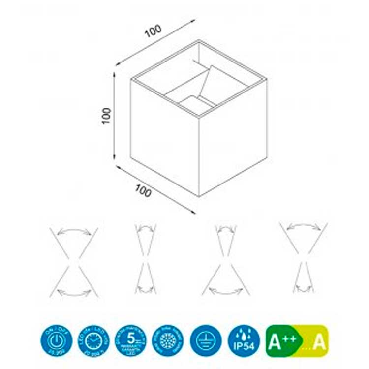 Aplique cubo blanco 3000ºK 12W IP65