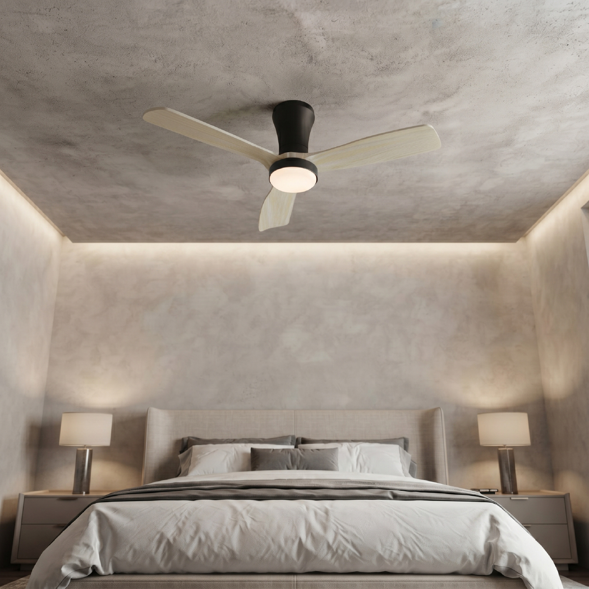 Ventilador Smart de Techo con Luz LED CCT 1300x300mm Madera Clara 22W con Control Remoto Bluetooth 
