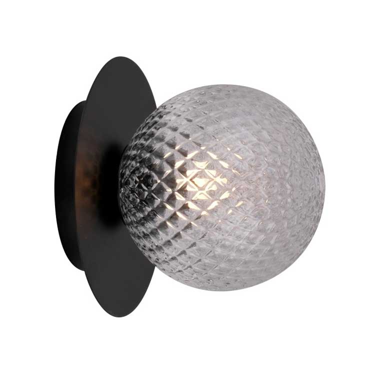 Plafón de metal negro MUSA con 1 globo transparente tramado