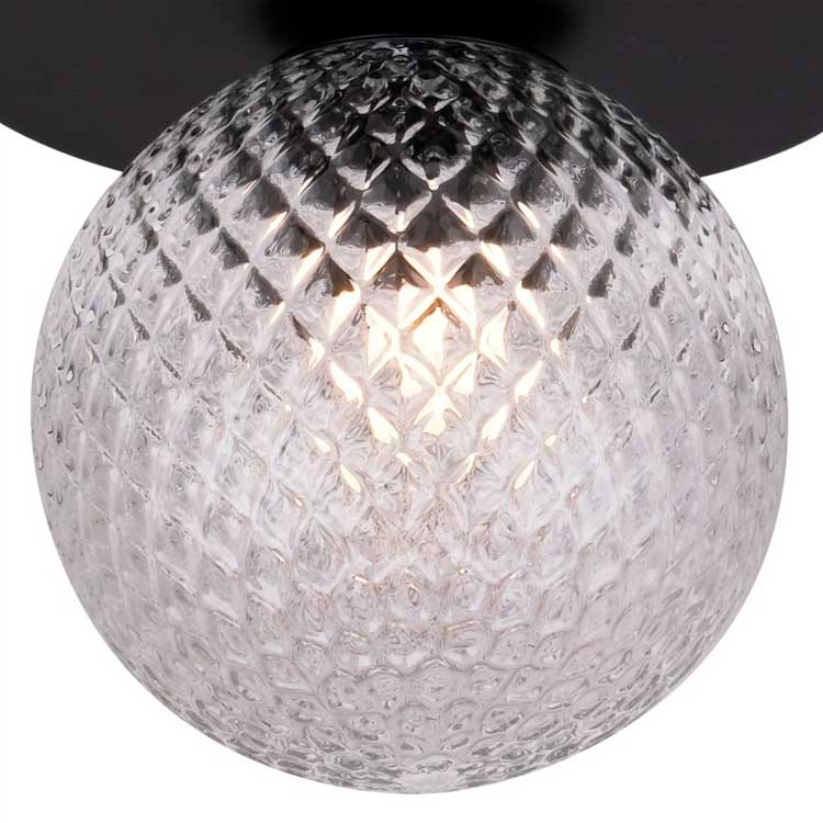 Plafón de metal negro MUSA con 1 globo transparente tramado