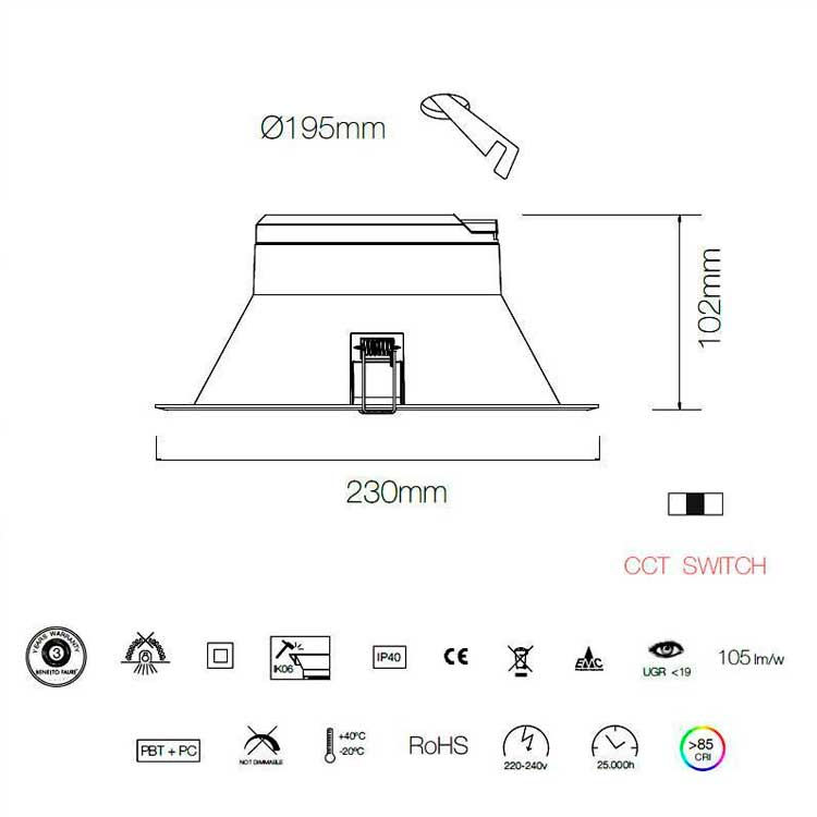 Downlight LED Thessis de 25W Temperatura variable