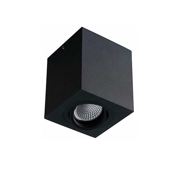 Plafón orientable cúbico negro mate 90x90mm