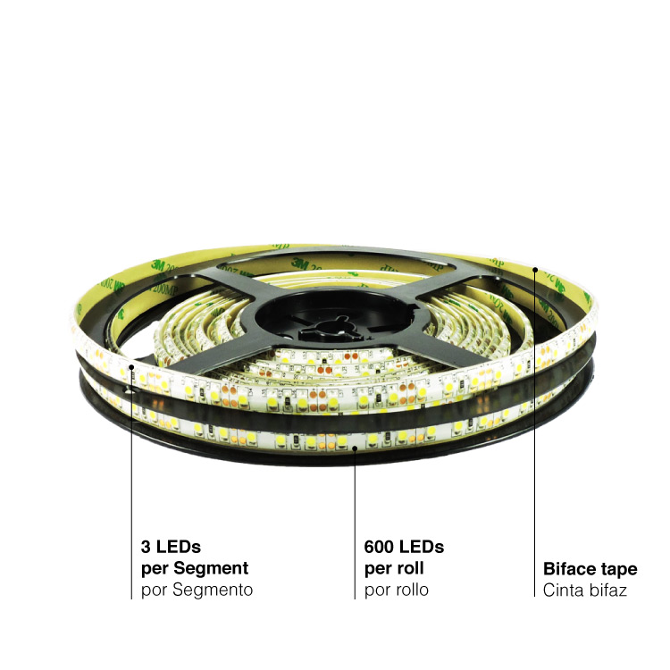 Tira LED SMD3528 IP68, 24V 9.6W/m, Neutro 800lm/m 120 LEDs/m, 5m