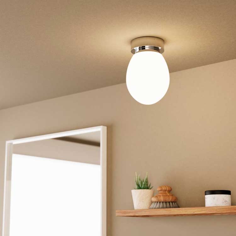 Plafón TAM E14 globo oval cristal blanco satinado