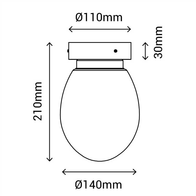 Plafón TAM E14 globo oval cristal blanco satinado