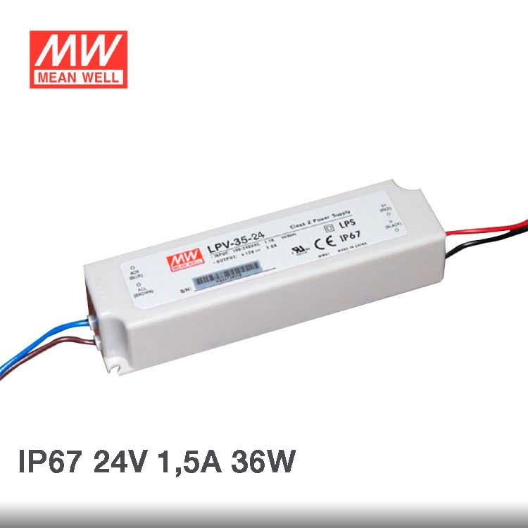 Fuente de Alimentación exterior IP67 36W 24V  1,5 Mean-well