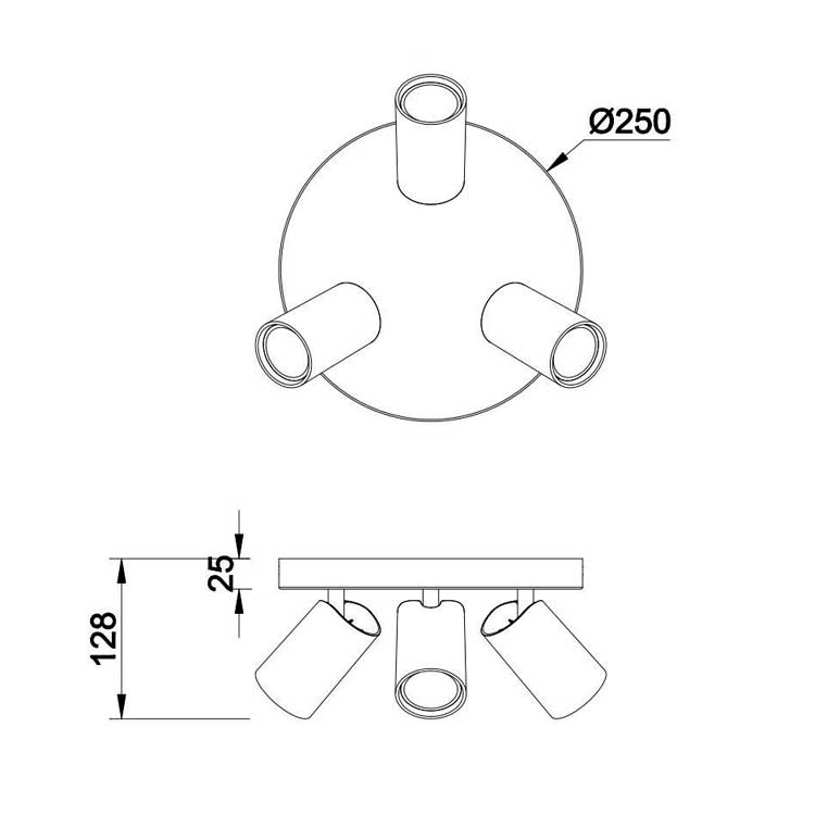Plafón redondo 3 luces para GU10 SAL negro