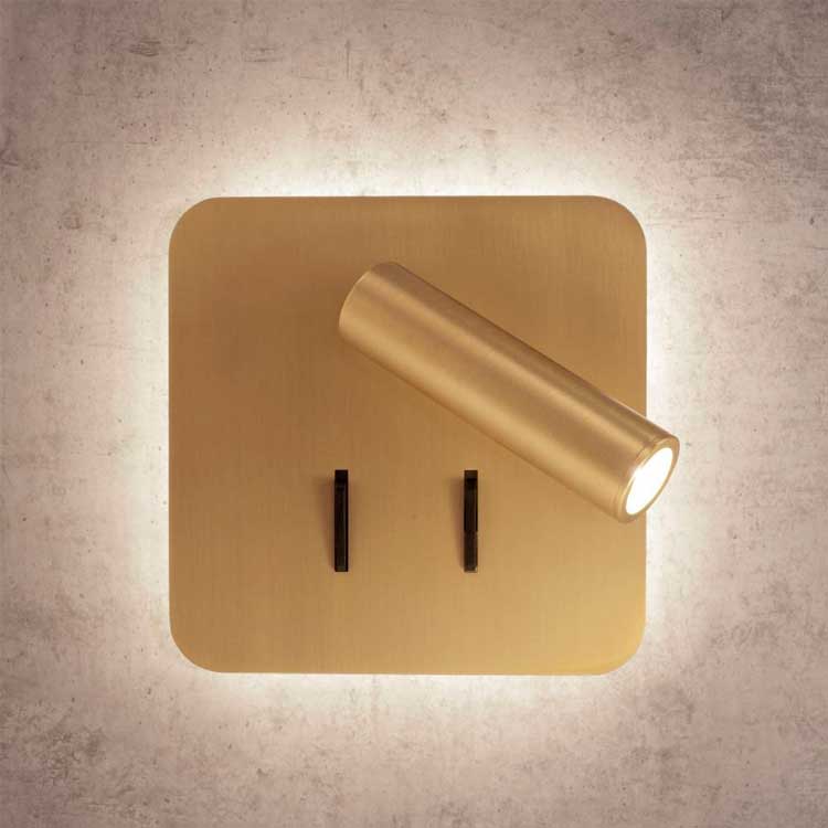 Aplique lector cuadrado 3W + 6W oro mate Cayman