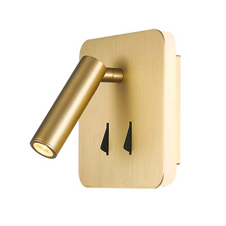 Aplique lector cuadrado 3W + 6W oro mate Cayman