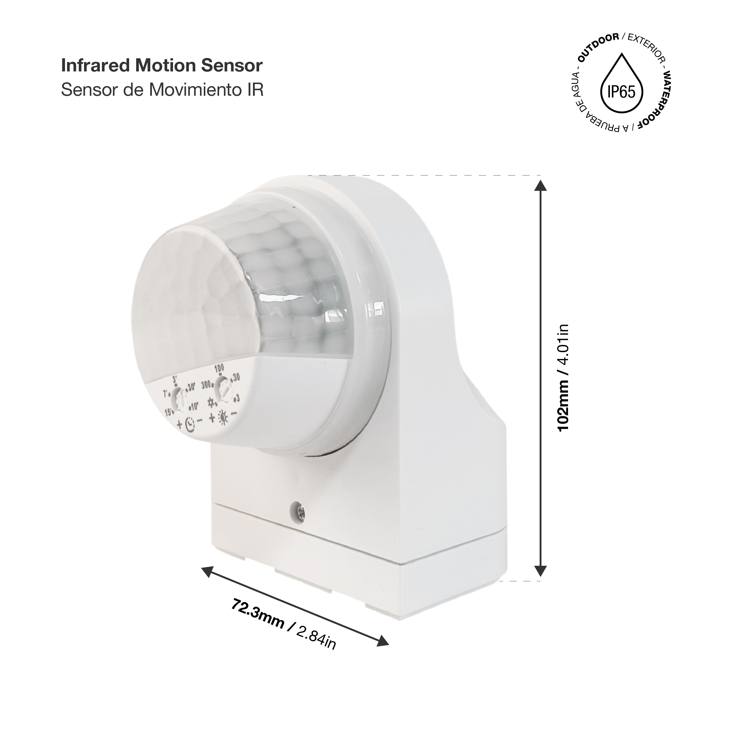 Sensor de Movimiento para Exterior 1000W 10-2000Lux, 2-16m IP65