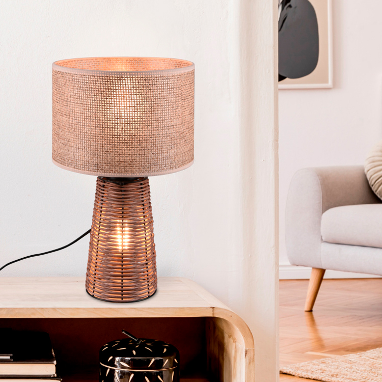 Lámpara de sobremesa ratán con pantalla textil Straw 