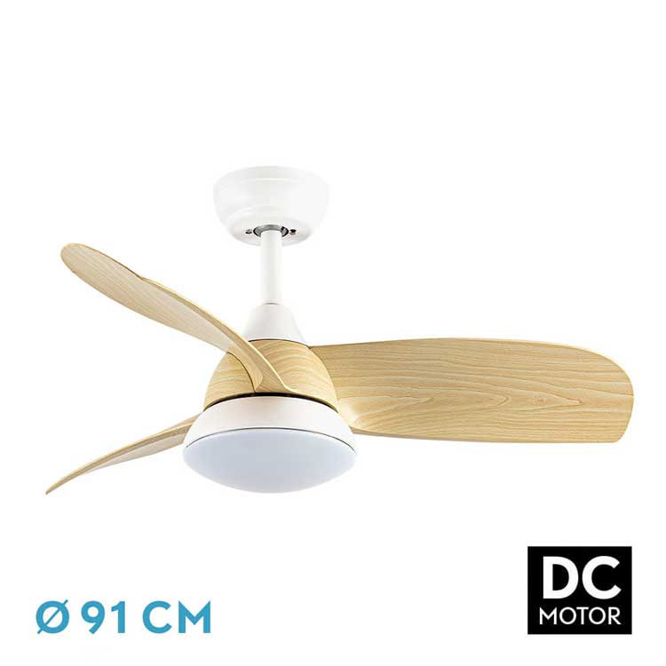 Ventilador de techo DC 24W ÁTOMO Blanco y Haya