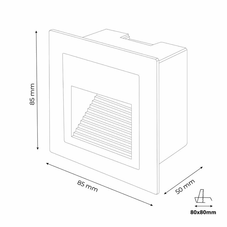 Baliza empotrable de pared 2W 3000K cuadrado blanco