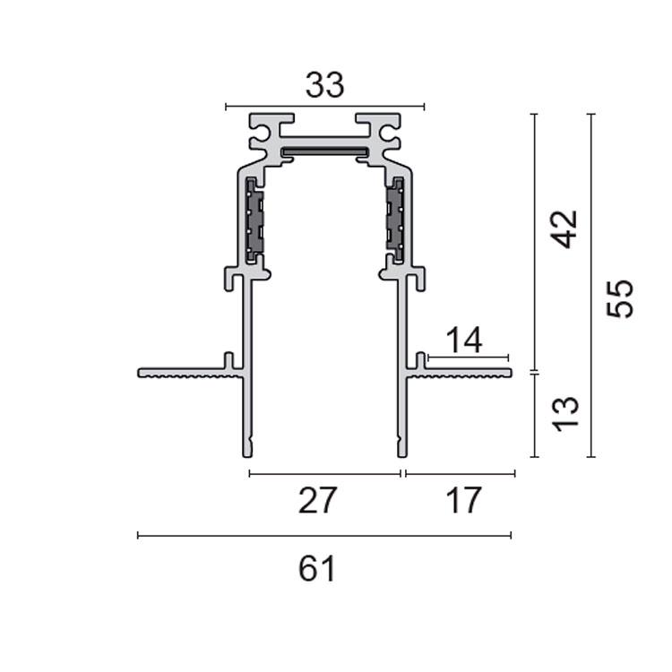 Carril empotrar 1m negro MAGNETO