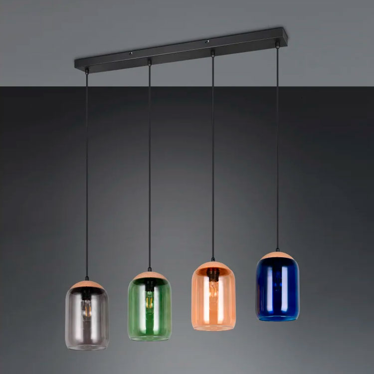 Colgante CORK 4xE27, Cristal, Ámbar, Cuerpo: Metal negro