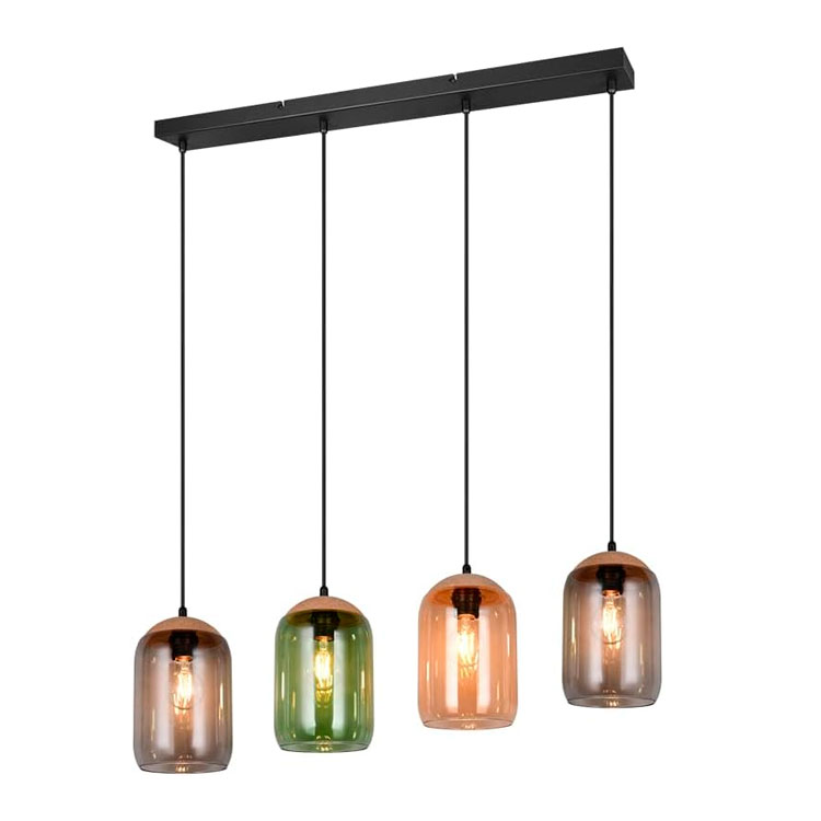 Colgante CORK 4xE27, Cristal, Ámbar, Cuerpo: Metal negro